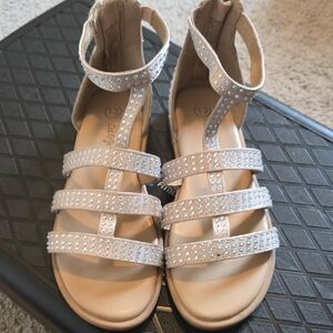 Cat & Jack Beige Sandals with Rhinestone Accents